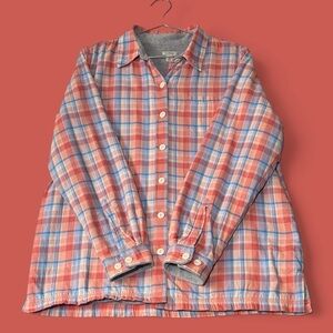 L.L. Bean Men's Casual Plaid Fleece Shirt - Red and Blue - Warm and comfy!